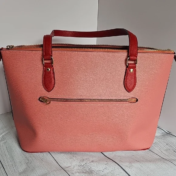 NWT Coach Gallery Tote Burnt Coral Red Leather Colorblock - Picture 5 of 11